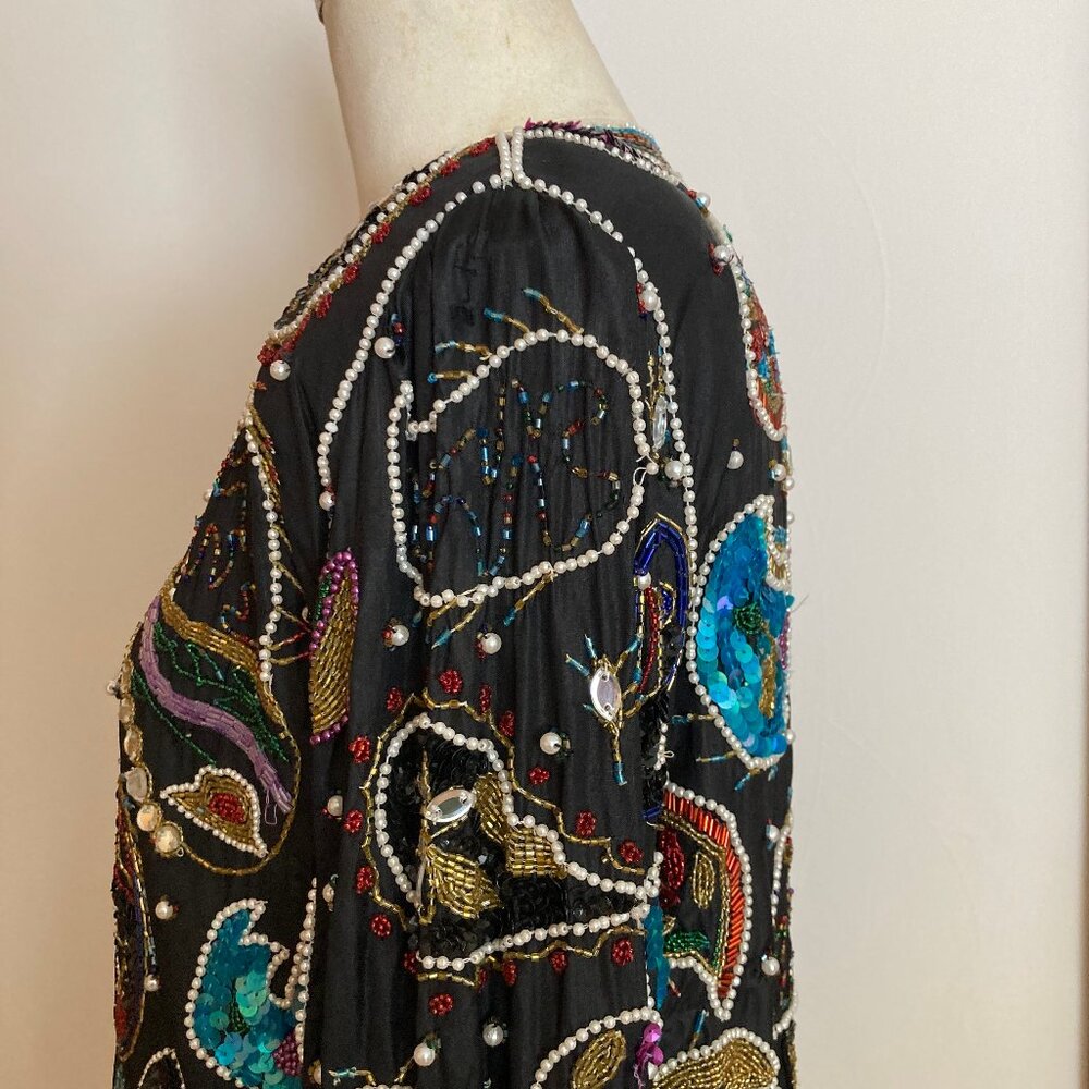 Paisley Sequin Beaded Jeweled Jacket Blue Black Multicolor - Picture 11 of 16